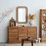 wall decor mirrors Bohemian Rattan Wall Mirror for Wall Decor at entryway large wooden mirror